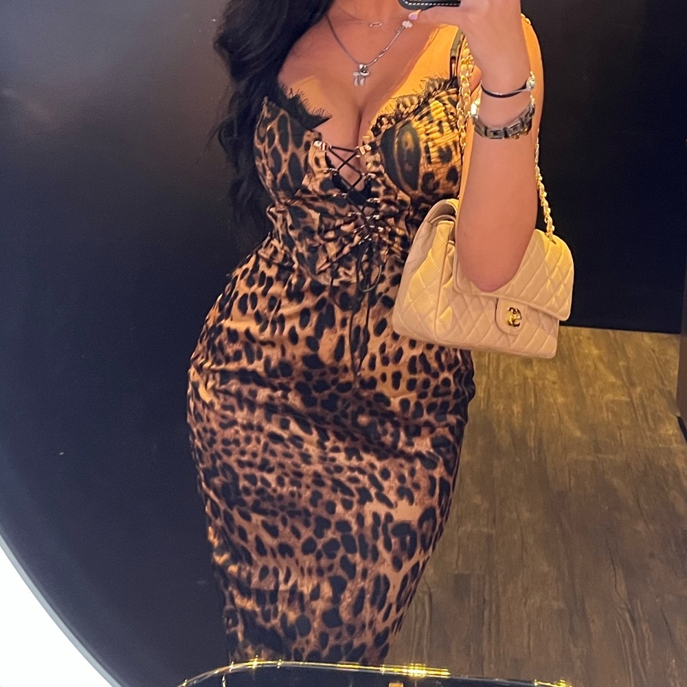 sexy midi cheetah dress